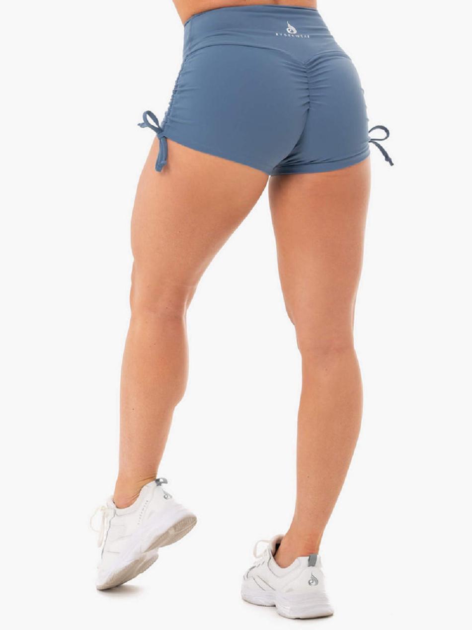 Grey / Blue Women's Ryderwear Staples Scrunch Bum Tie Up Shorts | GB4718042