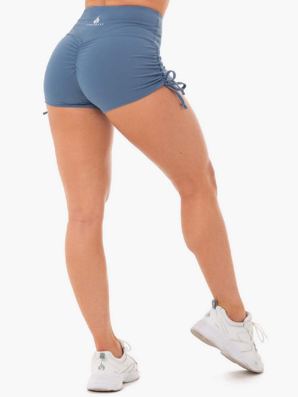 Grey / Blue Women's Ryderwear Staples Scrunch Bum Tie Up Shorts | GB4718042