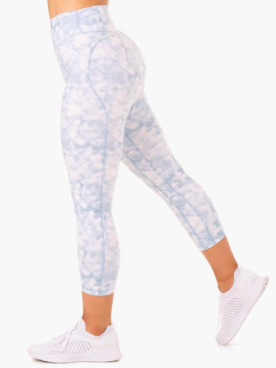 Grey / Blue Women's Ryderwear Tie Dye 7/8 Leggings | 112G84025