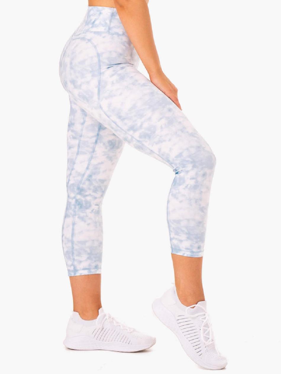 Grey / Blue Women's Ryderwear Tie Dye 7/8 Leggings | 112G84025