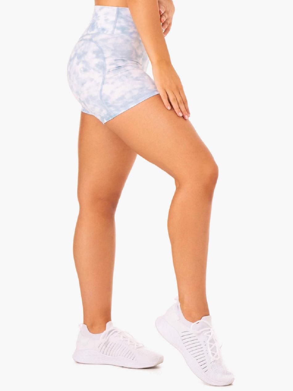 Grey / Blue Women's Ryderwear Tie Dye Mid Length Shorts | YGJ53727