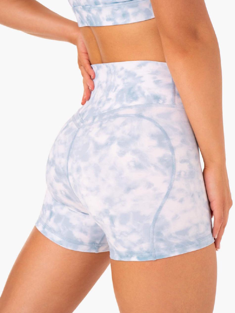 Grey / Blue Women's Ryderwear Tie Dye Mid Length Shorts | YGJ53727