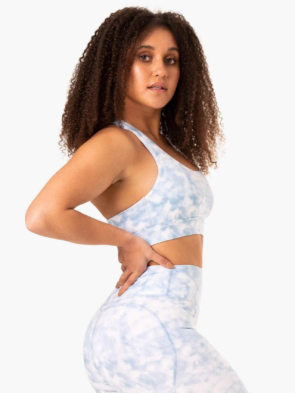 Grey / Blue Women's Ryderwear Tie Dye Sports Bras | 56NG96713