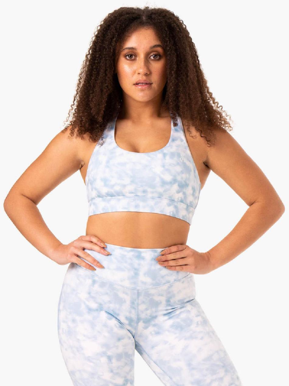 Grey / Blue Women\'s Ryderwear Tie Dye Sports Bras | 56NG96713