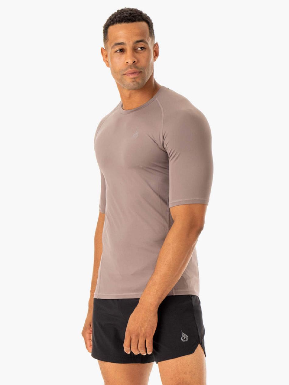 Grey Brown Men's Ryderwear Division Base Layer T-Shirt Top | 6D8656902