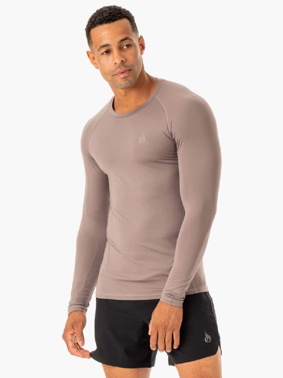 Grey Brown Men's Ryderwear Division Base Layer Long Sleeve Top | XG9085098