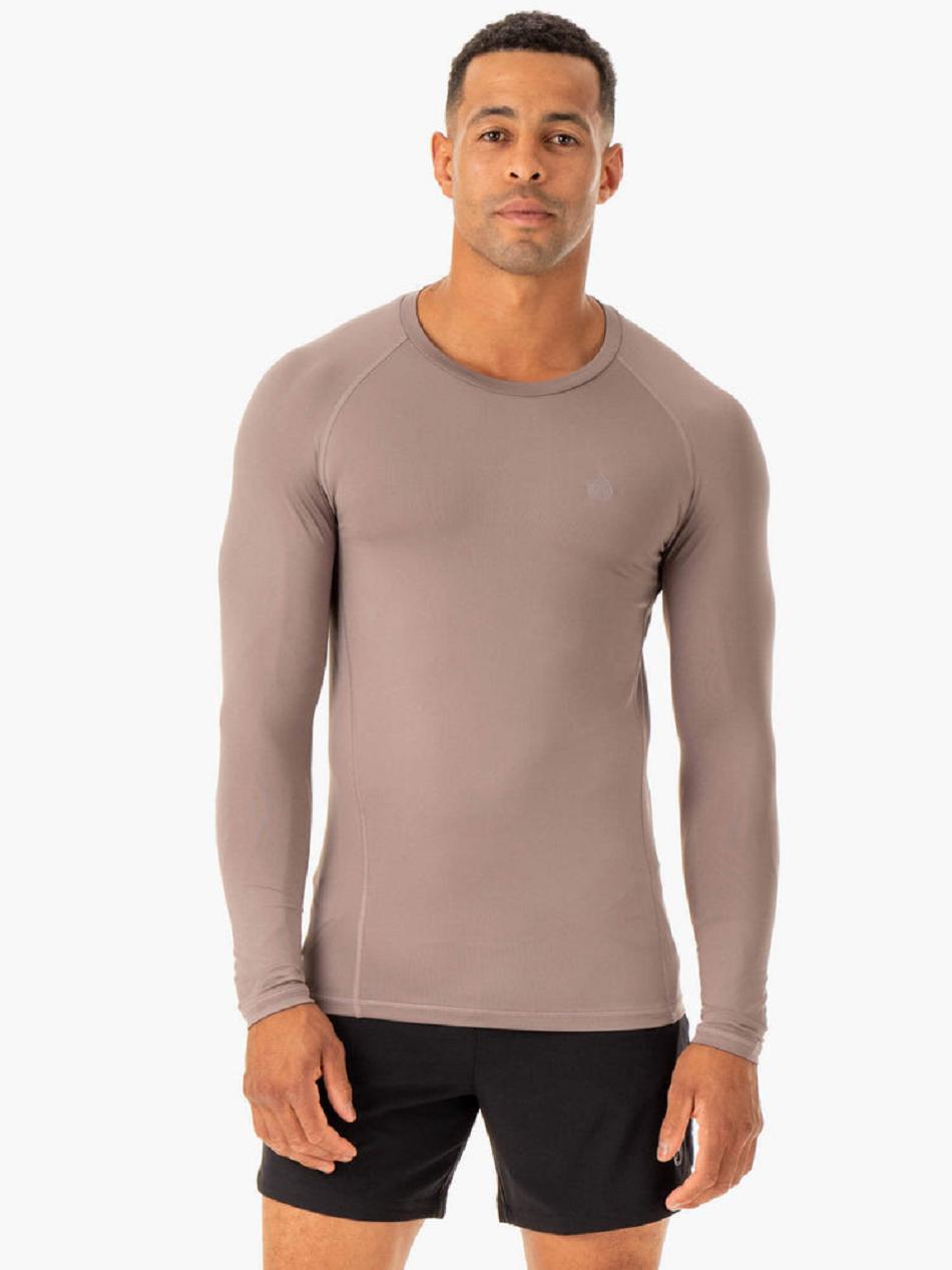 Grey Brown Men\'s Ryderwear Division Base Layer Long Sleeve Top | XG9085098