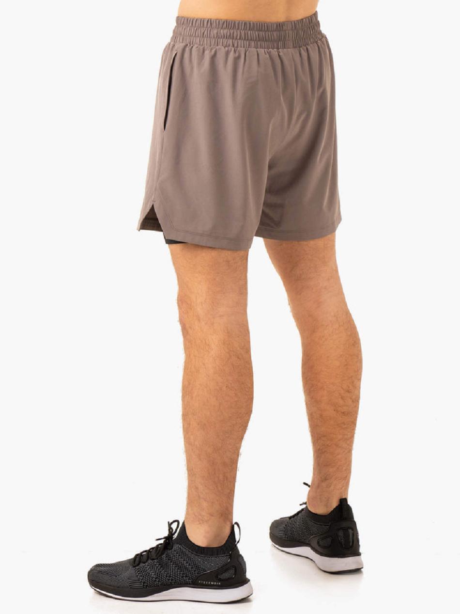 Grey Brown Men's Ryderwear Pursuit 2 In 1 Training Shorts | 6Y9529848