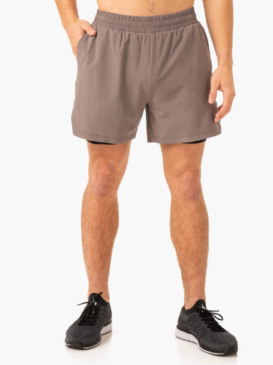 Grey Brown Men's Ryderwear Pursuit 2 In 1 Training Shorts | 6Y9529848