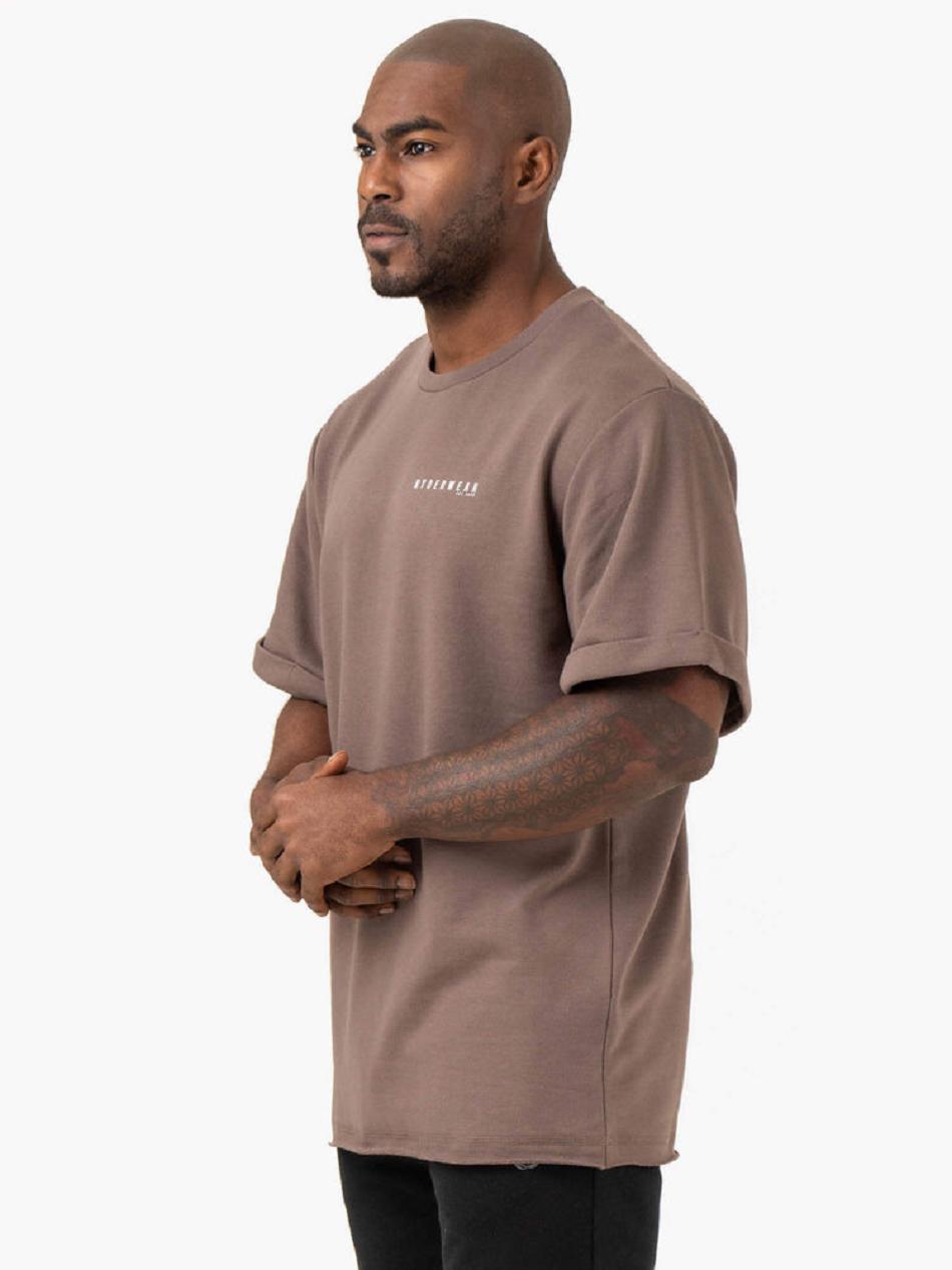 Grey Brown Men's Ryderwear Pursuit Oversized Fleece T-shirt | NF8217851