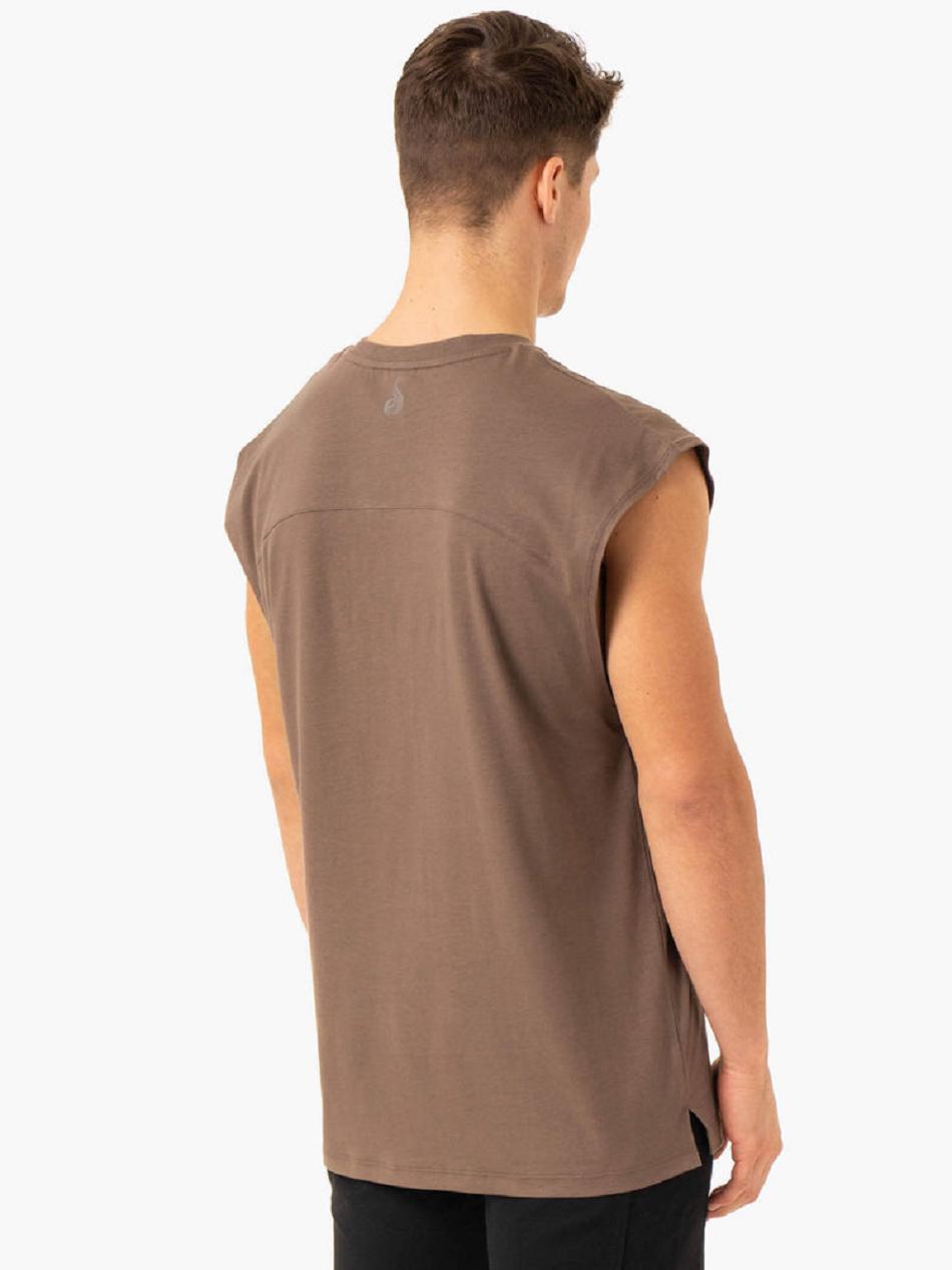 Grey Brown Men's Ryderwear Pursuit Wide Cut Tanks | 6D7986537