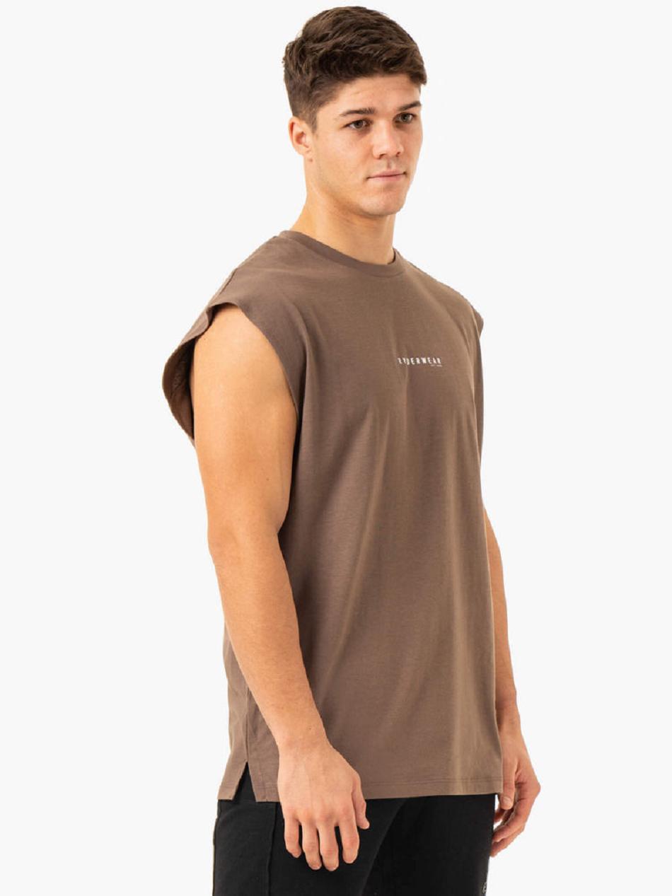 Grey Brown Men's Ryderwear Pursuit Wide Cut Tanks | 6D7986537