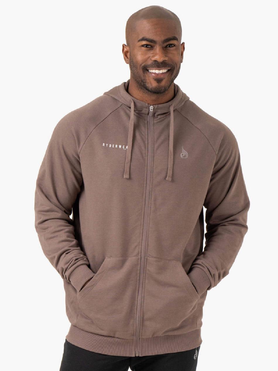 Grey Brown Men\'s Ryderwear Pursuit Zip Up Hoodie Top | DS8722194