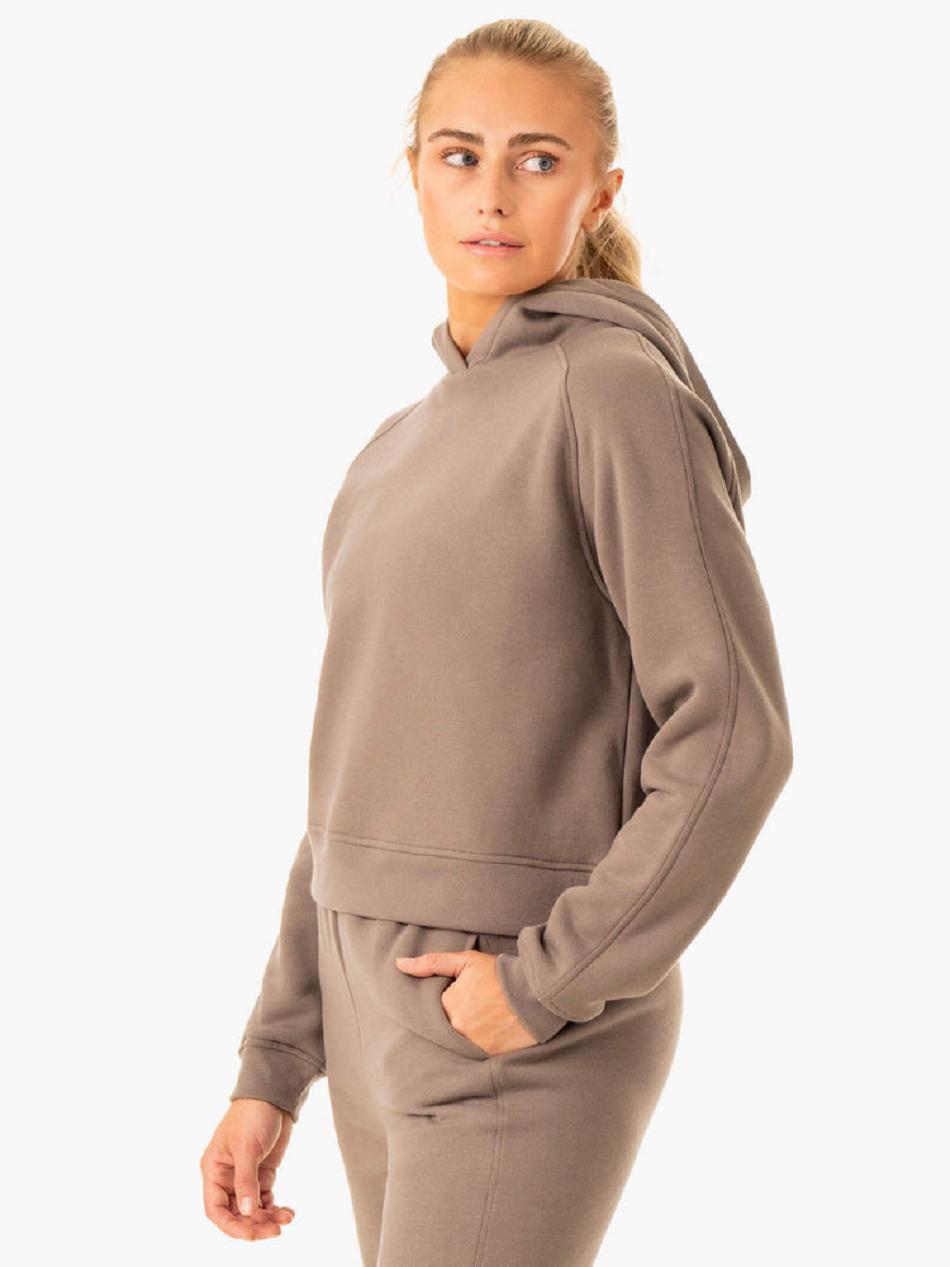 Grey Brown Women's Ryderwear Sideline Hoodie Top | 6Y6692825