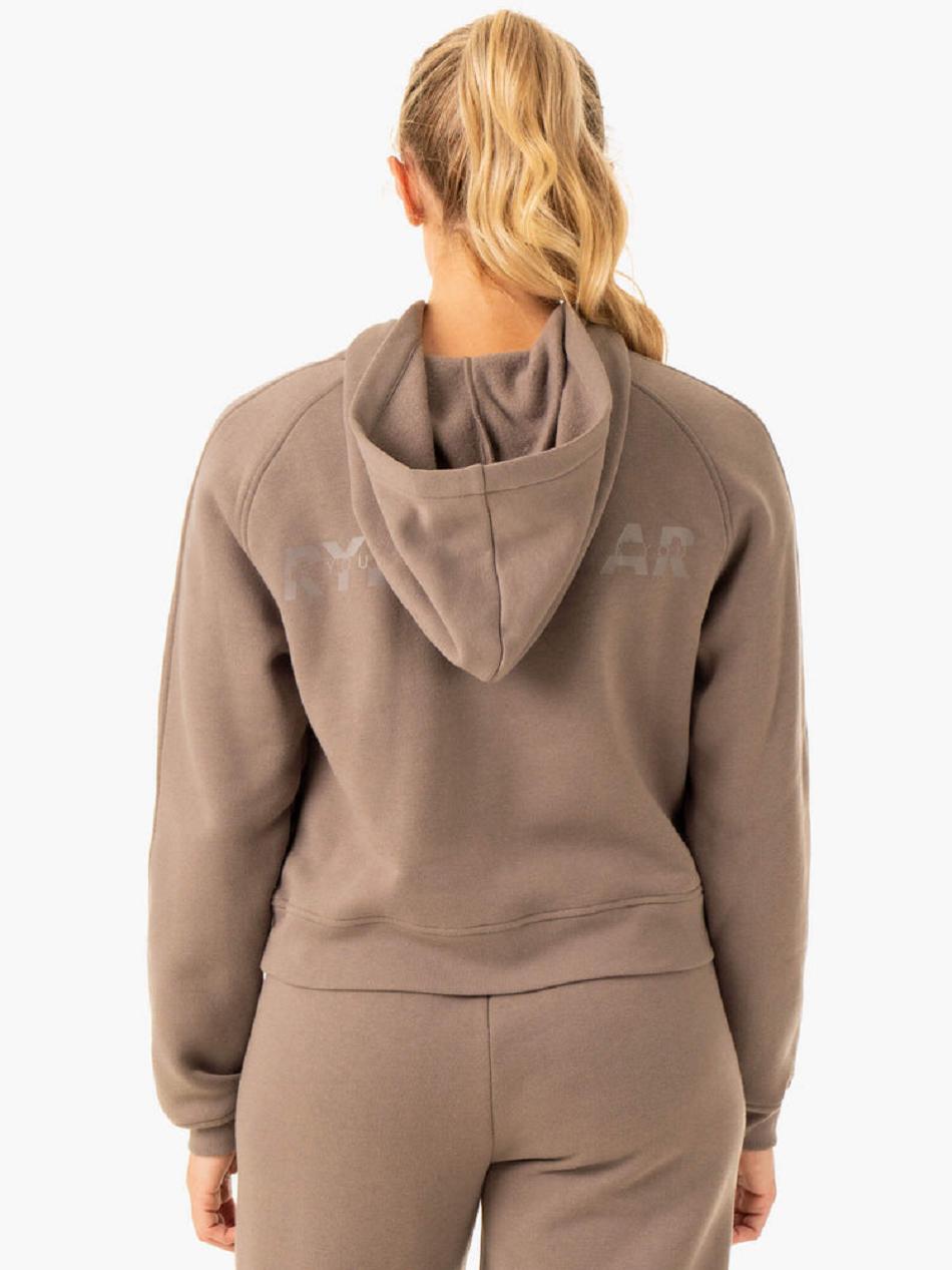 Grey Brown Women's Ryderwear Sideline Hoodie Top | 6Y6692825