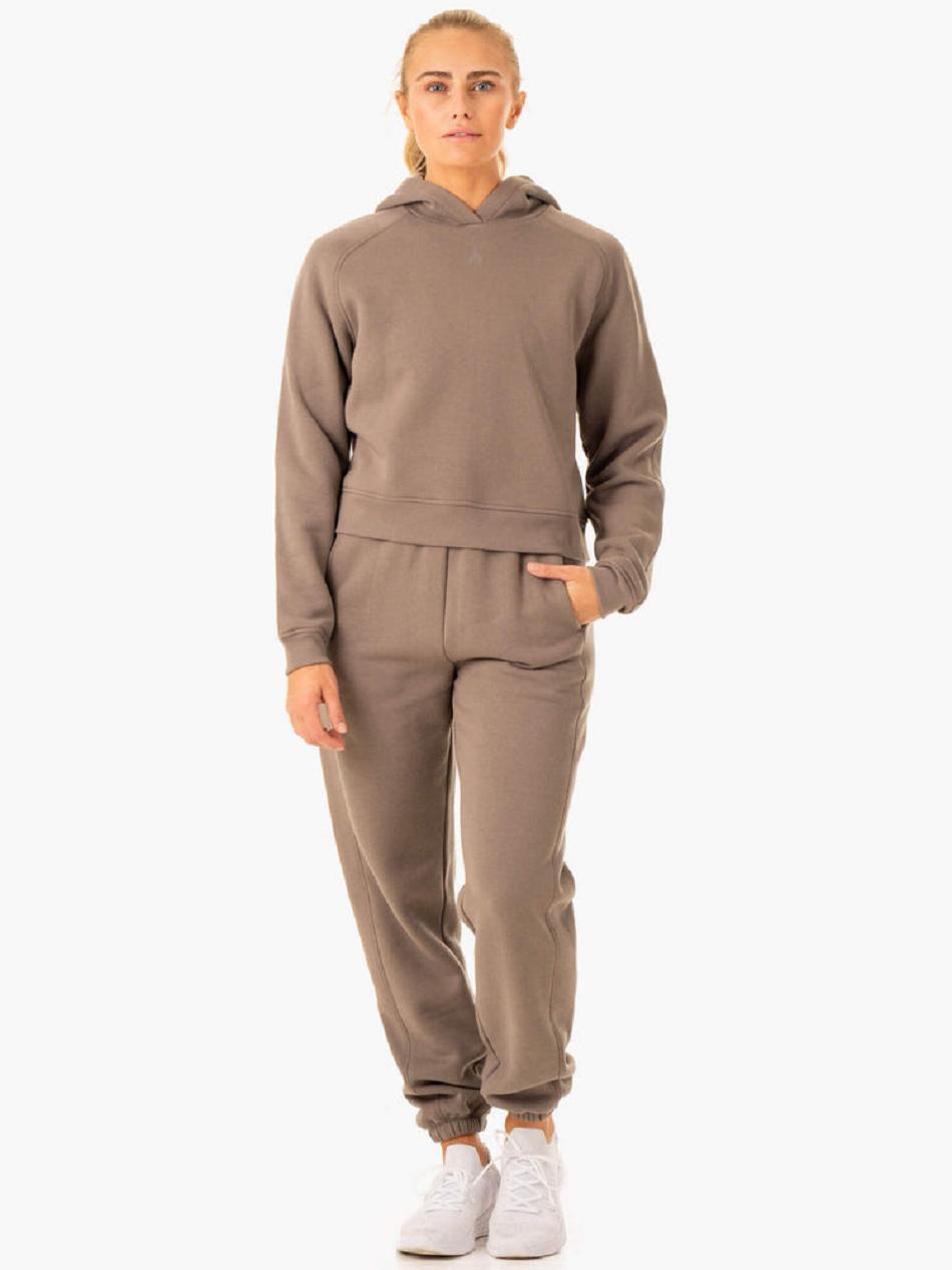 Grey Brown Women's Ryderwear Sideline Hoodie Top | 6Y6692825