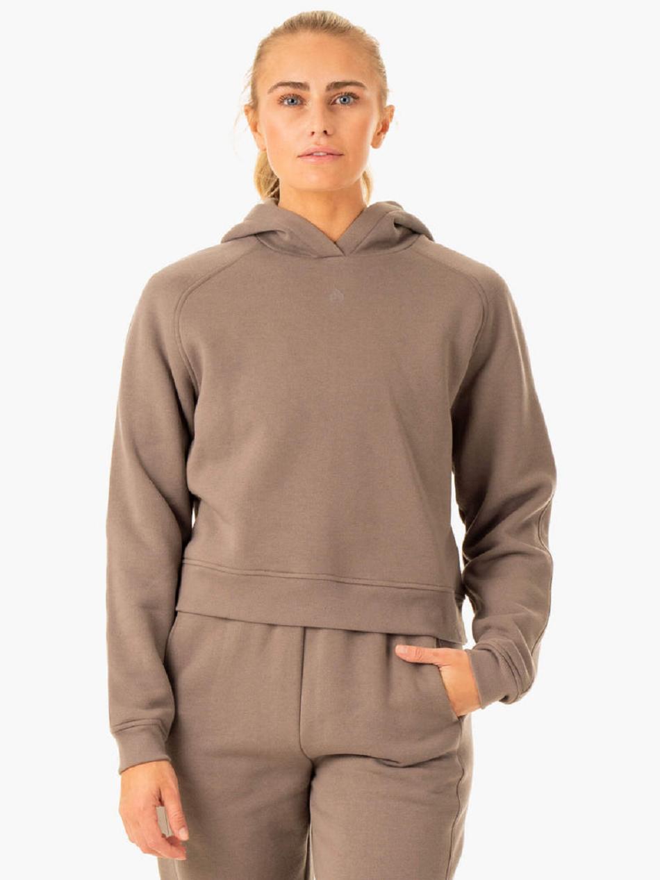 Grey Brown Women\'s Ryderwear Sideline Hoodie Top | 6Y6692825