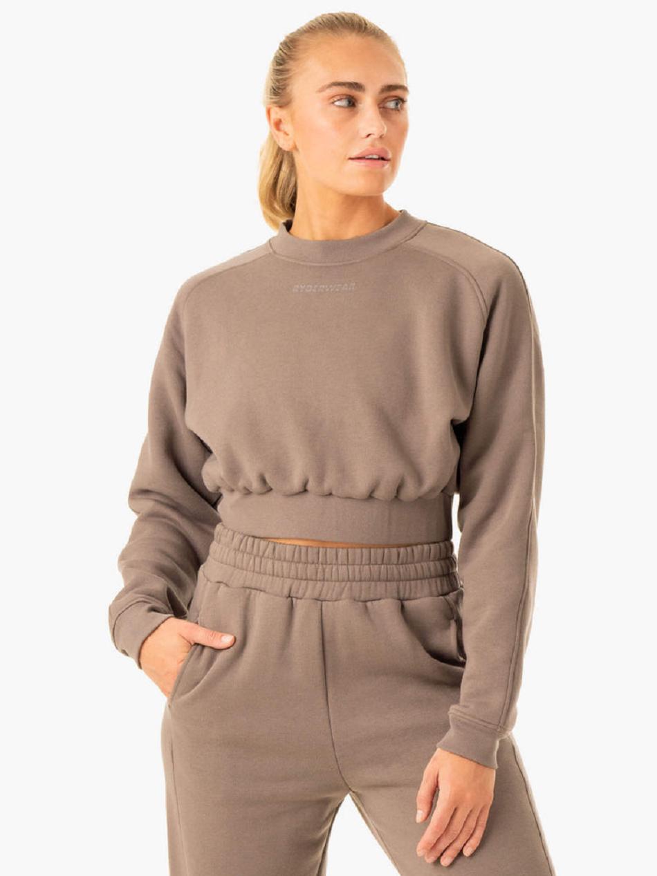 Grey Brown Women\'s Ryderwear Sideline Sweater Active Lounge | 5G7578360