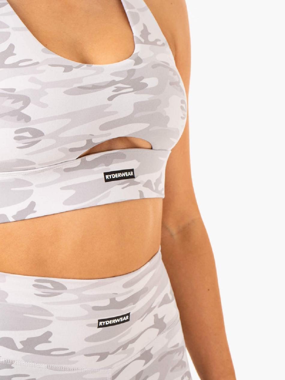 Grey / Camo Women's Ryderwear Base Racer Back Sports Bras | TNTY66243