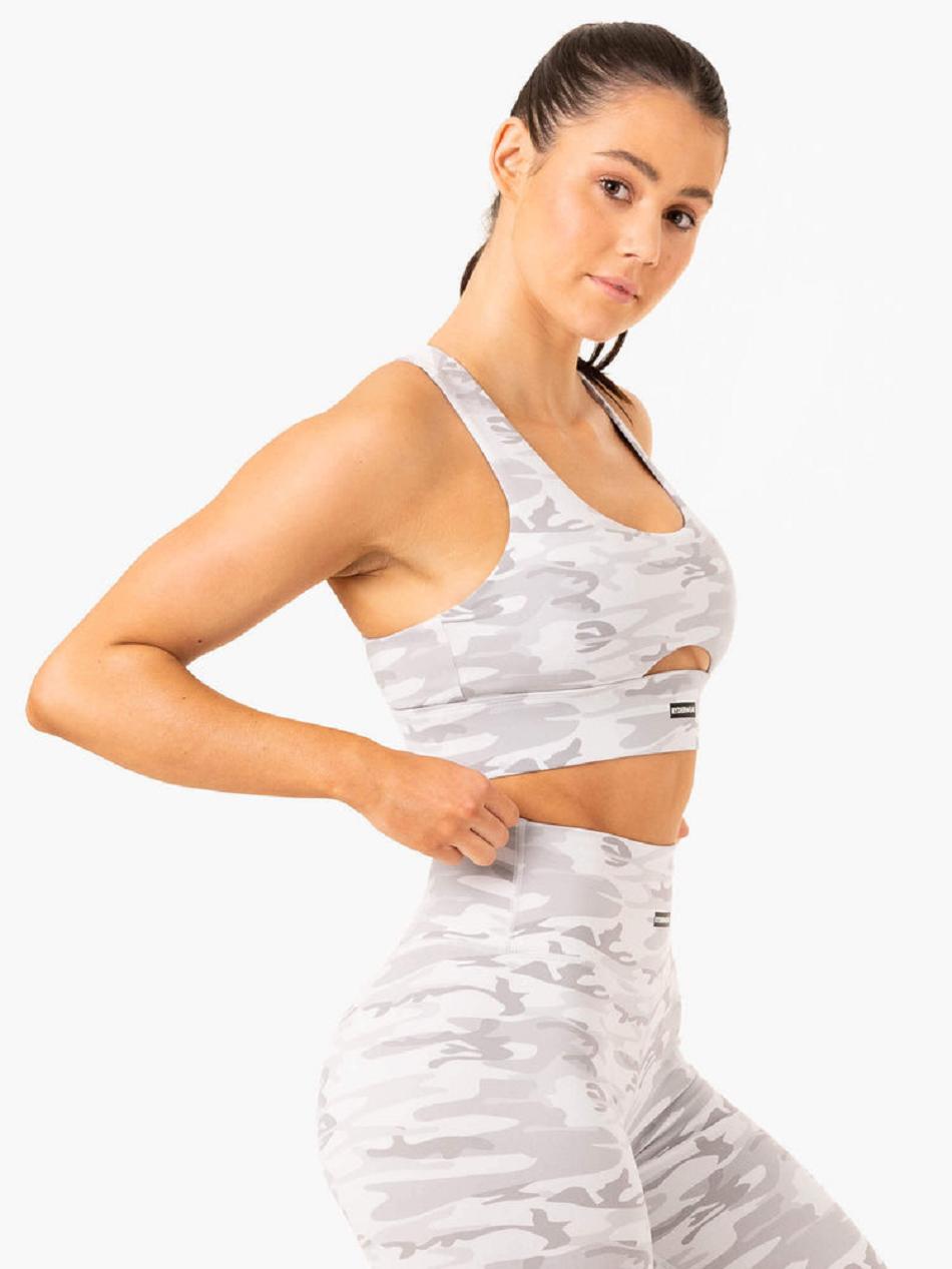 Grey / Camo Women's Ryderwear Base Racer Back Sports Bras | TNTY66243