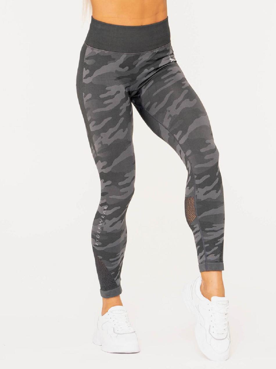 Grey / Camo Women's Ryderwear Camo High Waisted Leggings Seamless | RFD49756