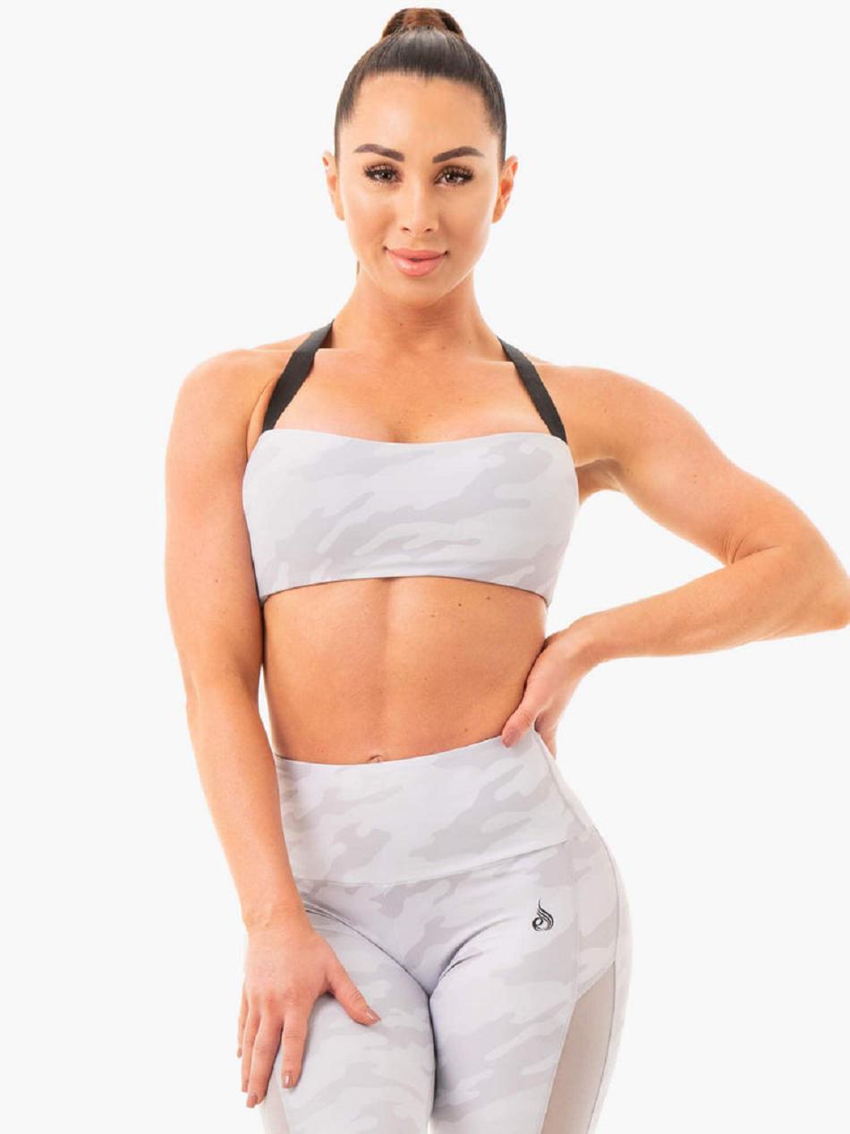 Grey / Camo Women\'s Ryderwear Camo Sports Bras | XG5725155