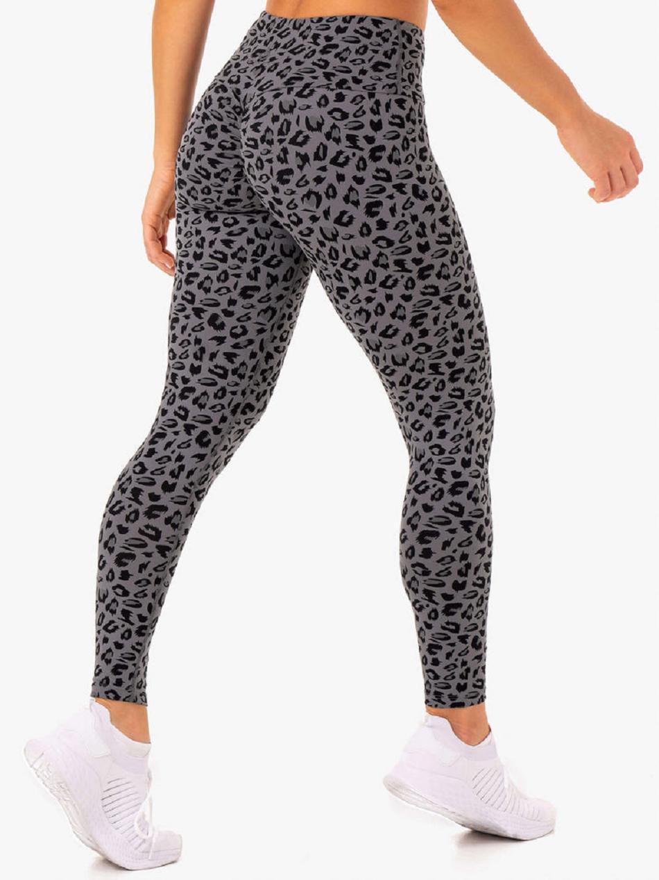 Grey / Leopard Women's Ryderwear Adapt High Waisted Leggings Scrunch Bum | 46KR34927