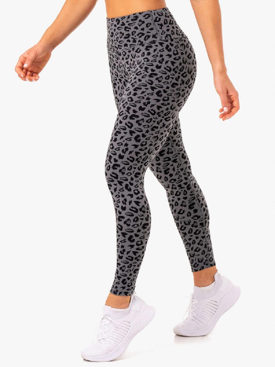 Grey / Leopard Women\'s Ryderwear Adapt High Waisted Leggings Scrunch Bum | 46KR34927