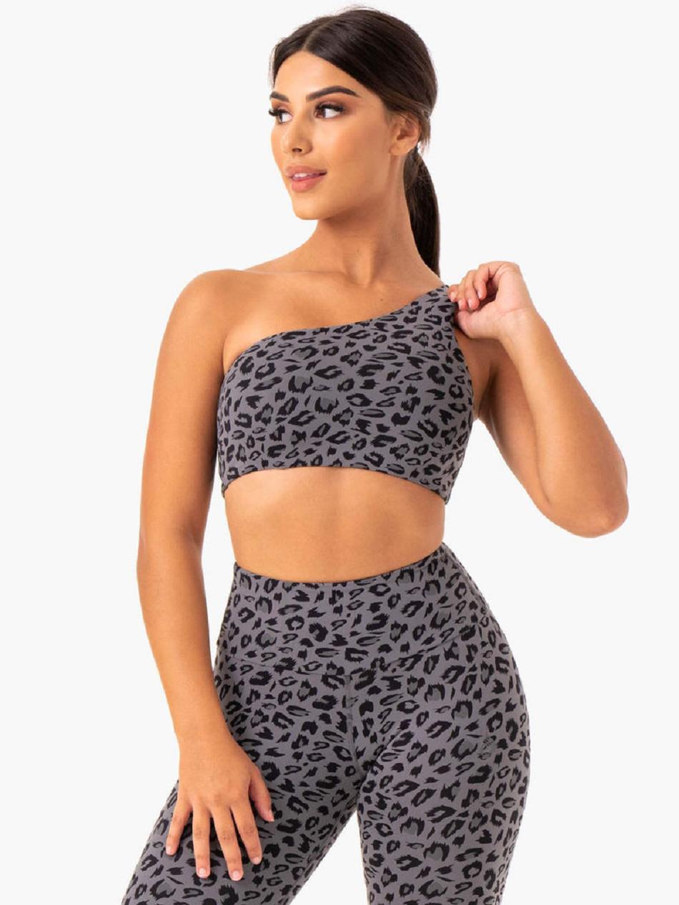 Grey / Leopard Women\'s Ryderwear Adapt One Shoulder Sports Bras | 61YR29167