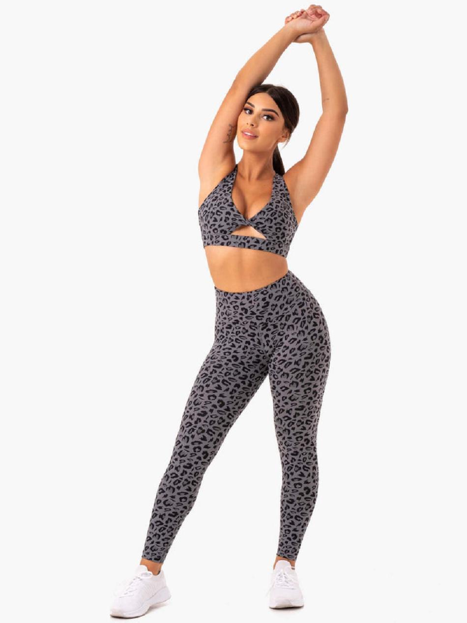 Grey / Leopard Women's Ryderwear Adapt Twist Sports Bras | 128G62010