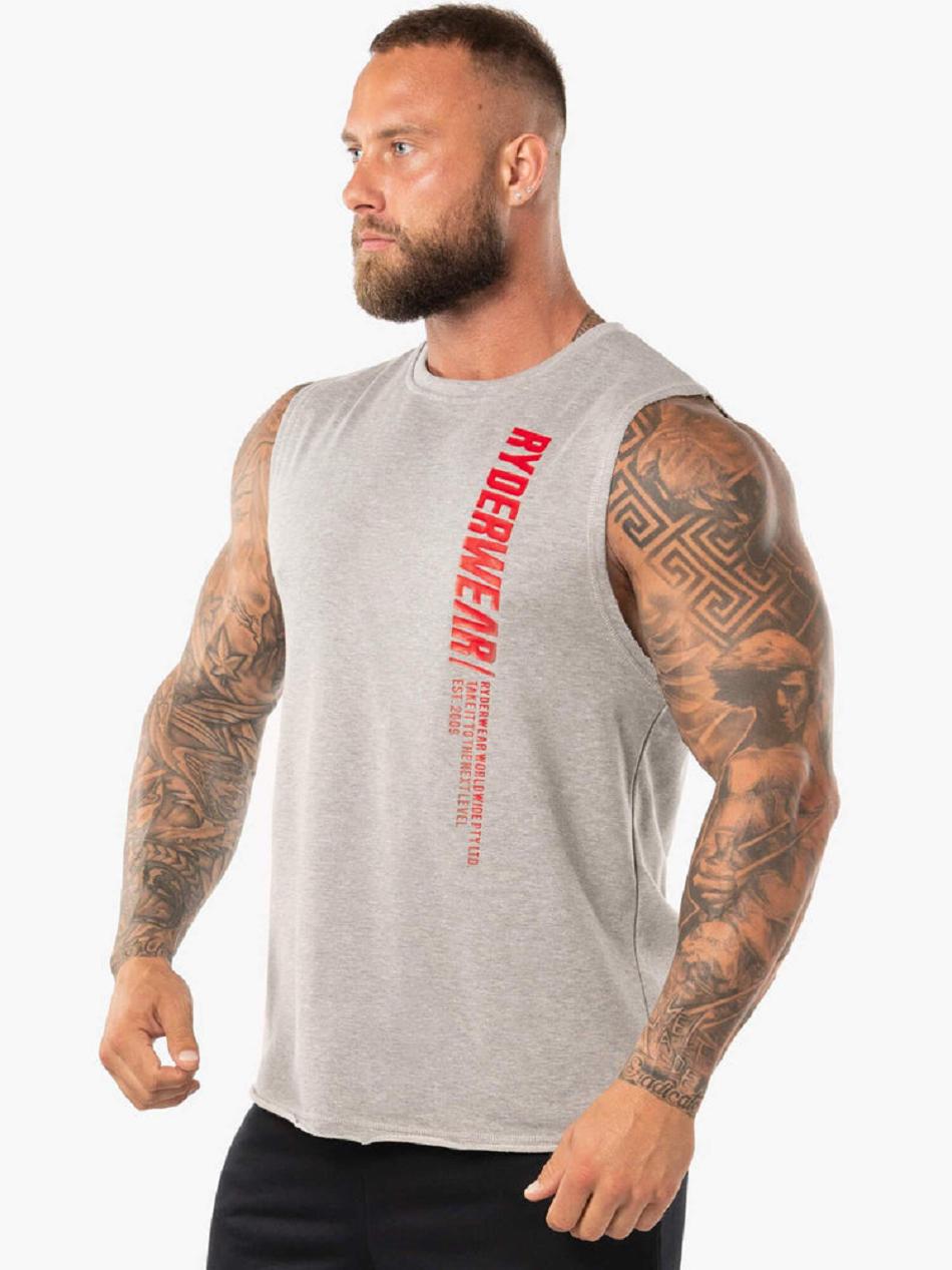 Grey Men's Ryderwear Block Fleece Tank Top | OKT23181