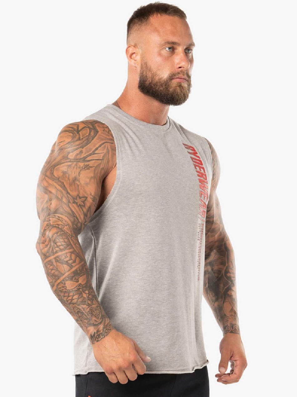 Grey Men's Ryderwear Block Fleece Tank Top | OKT23181