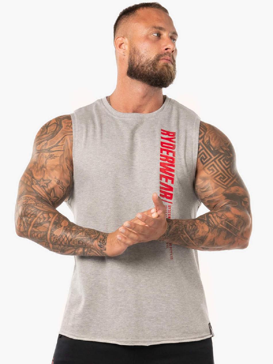 Grey Men\'s Ryderwear Block Fleece Tank Top | OKT23181