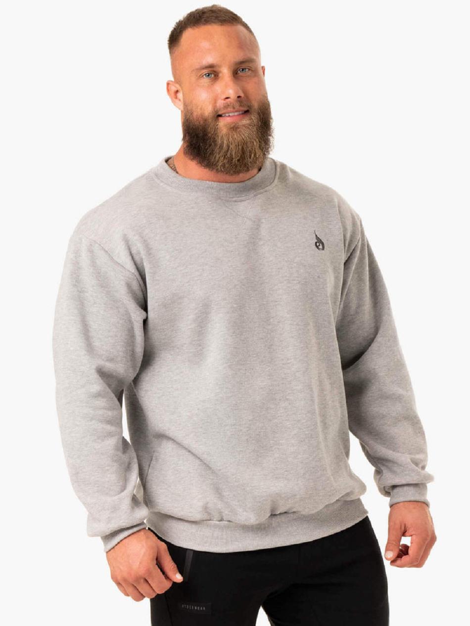 Grey Men's Ryderwear Reset Fleece Crew Neck Sweaters | 163G91868