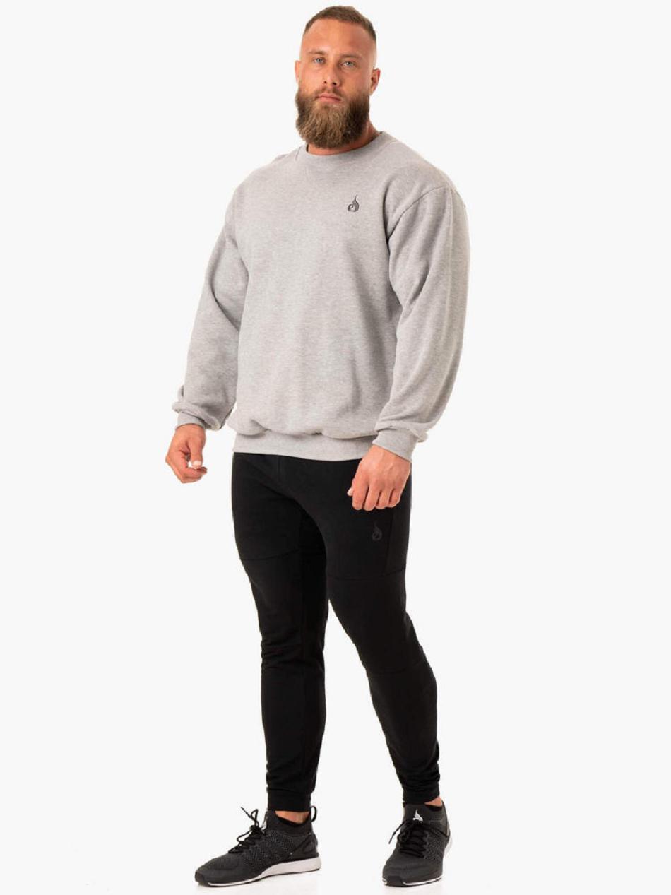 Grey Men's Ryderwear Reset Fleece Crew Neck Sweaters | 163G91868