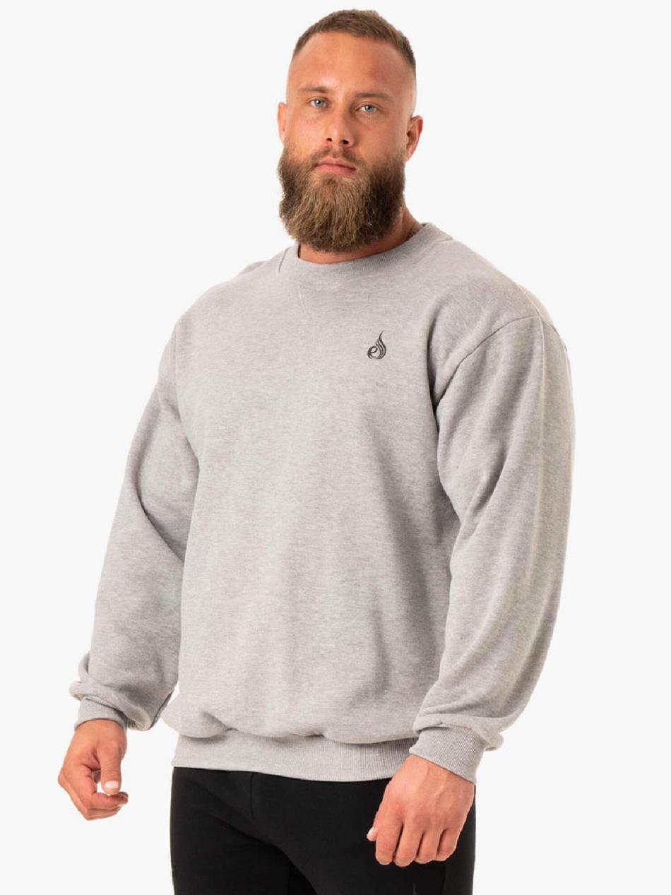 Grey Men\'s Ryderwear Reset Fleece Crew Neck Sweaters | 163G91868