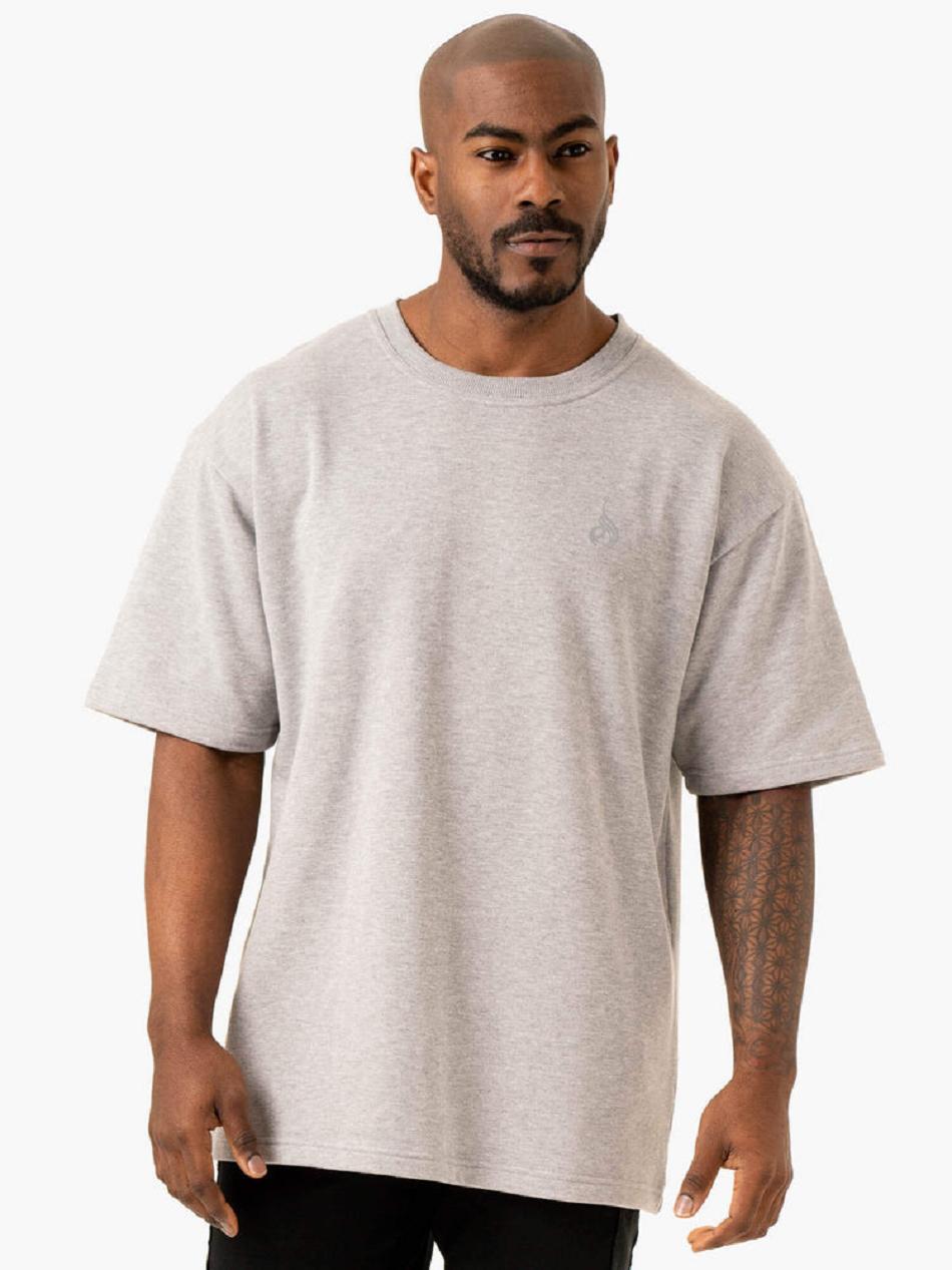 Grey Men\'s Ryderwear Throwback Oversized Fleece T-Shirt Top | 93JF34962