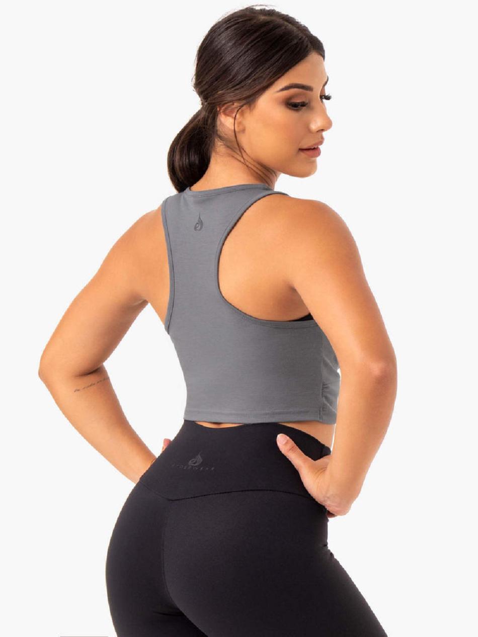 Grey Women's Ryderwear Adapt Twist Cropped Tanks | ES7059763