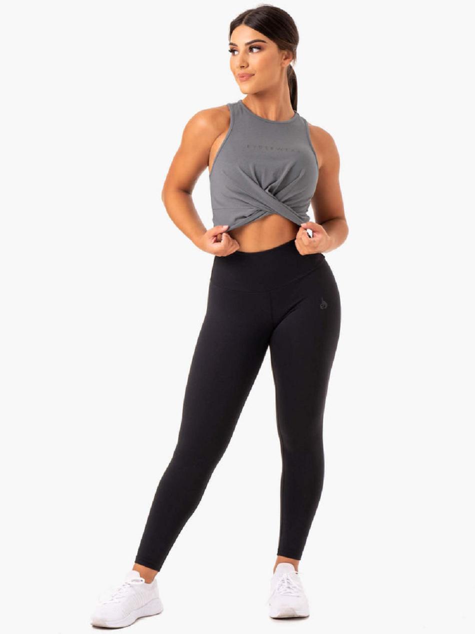 Grey Women's Ryderwear Adapt Twist Cropped Tanks | ES7059763