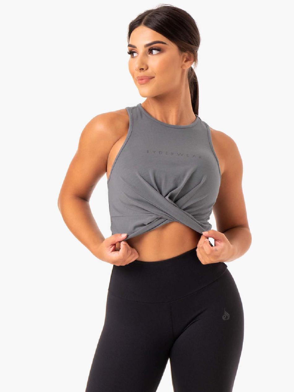 Grey Women\'s Ryderwear Adapt Twist Cropped Tanks | ES7059763