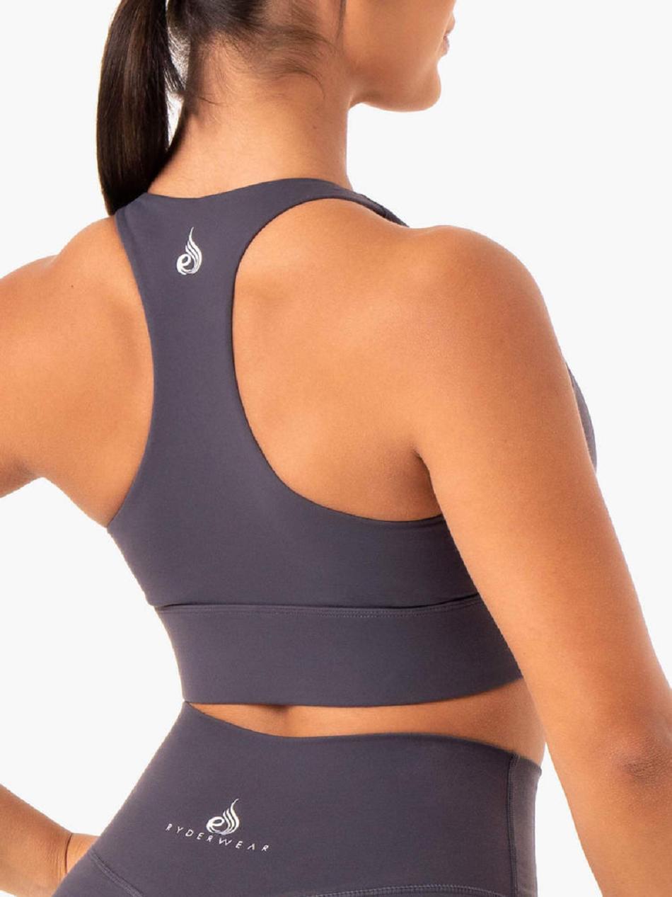 Grey Women's Ryderwear Base Racer Back Sports Bras | 5G5420105