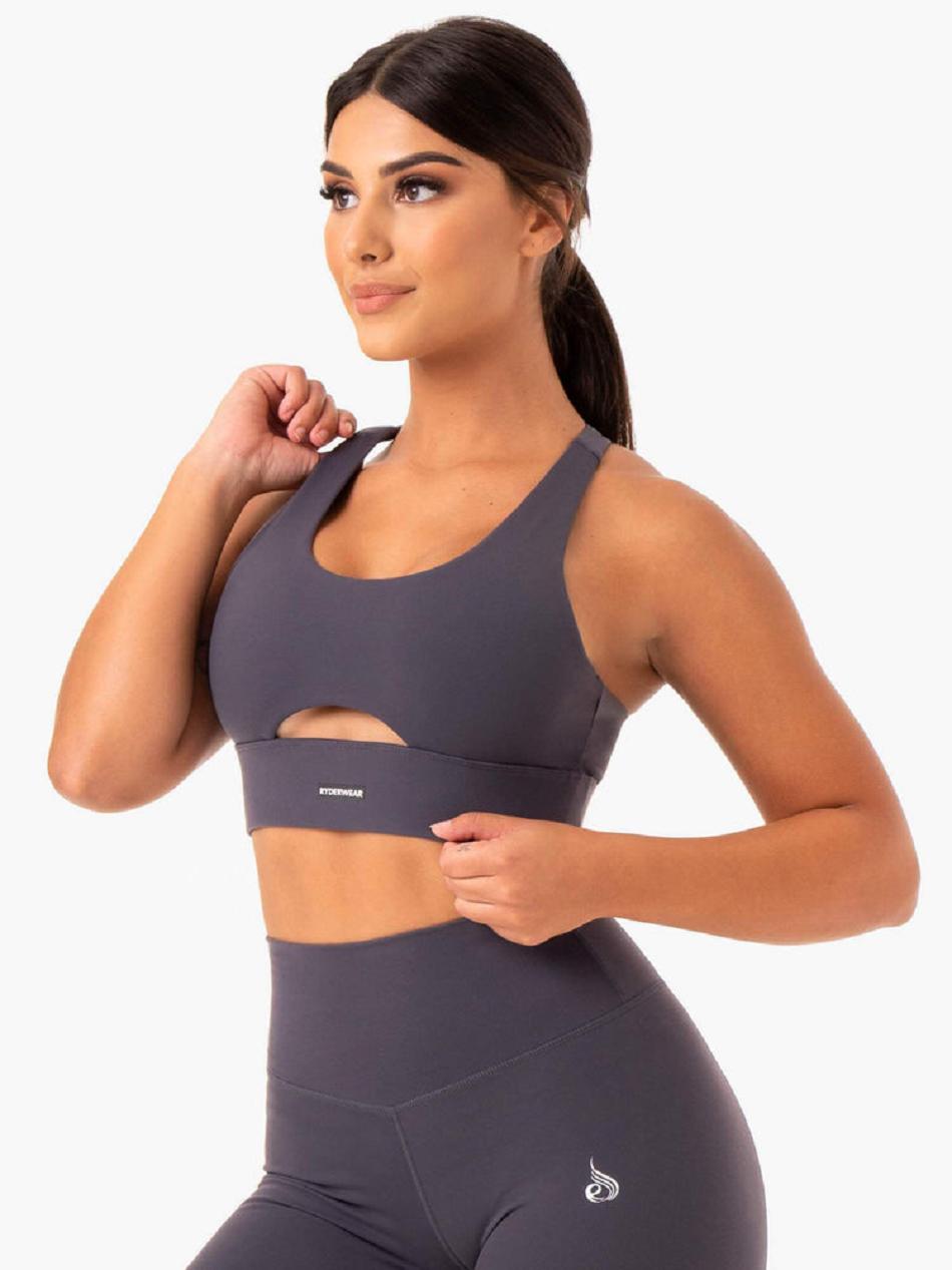 Grey Women's Ryderwear Base Racer Back Sports Bras | 5G5420105