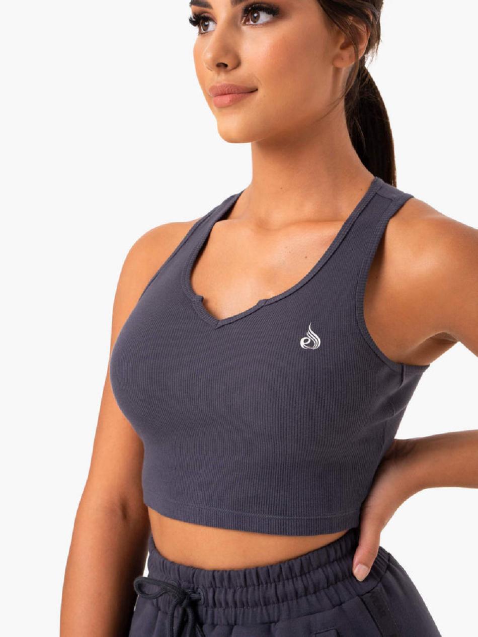 Grey Women's Ryderwear Base V Split Tanks | DF7125190