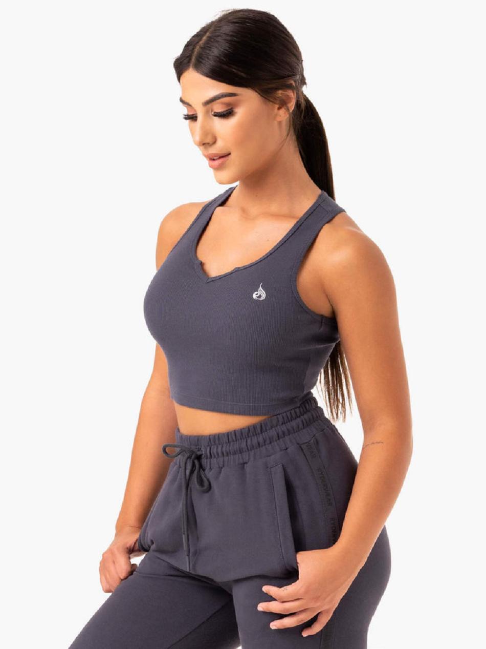 Grey Women's Ryderwear Base V Split Tank Top | YGJ40656