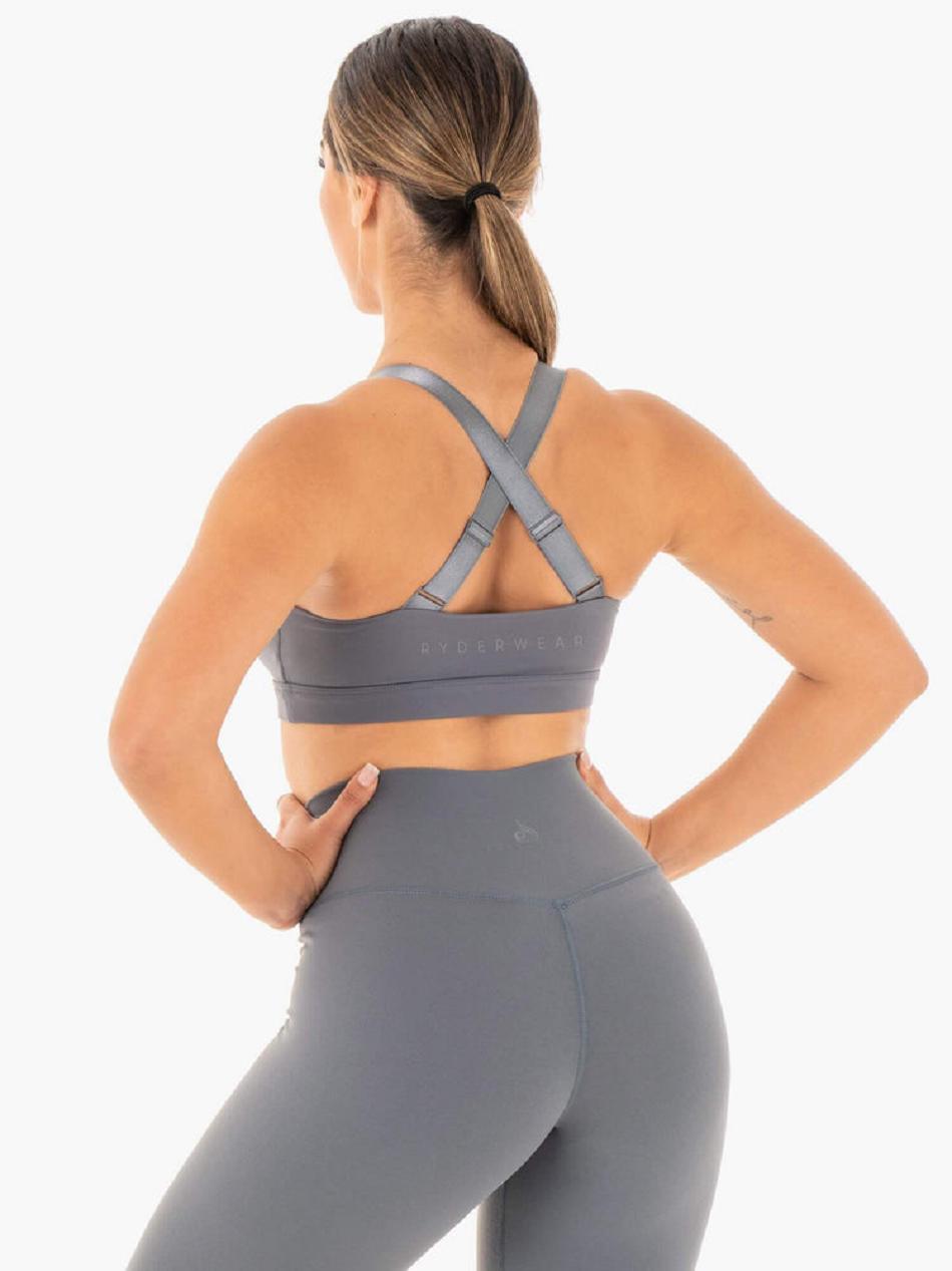 Grey Women's Ryderwear Collide Mesh Contour Sports Bras | OKT80092