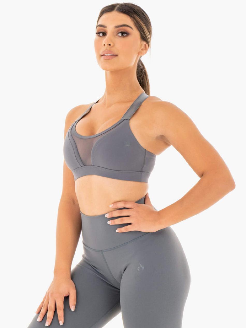 Grey Women's Ryderwear Collide Mesh Contour Sports Bras | OKT80092