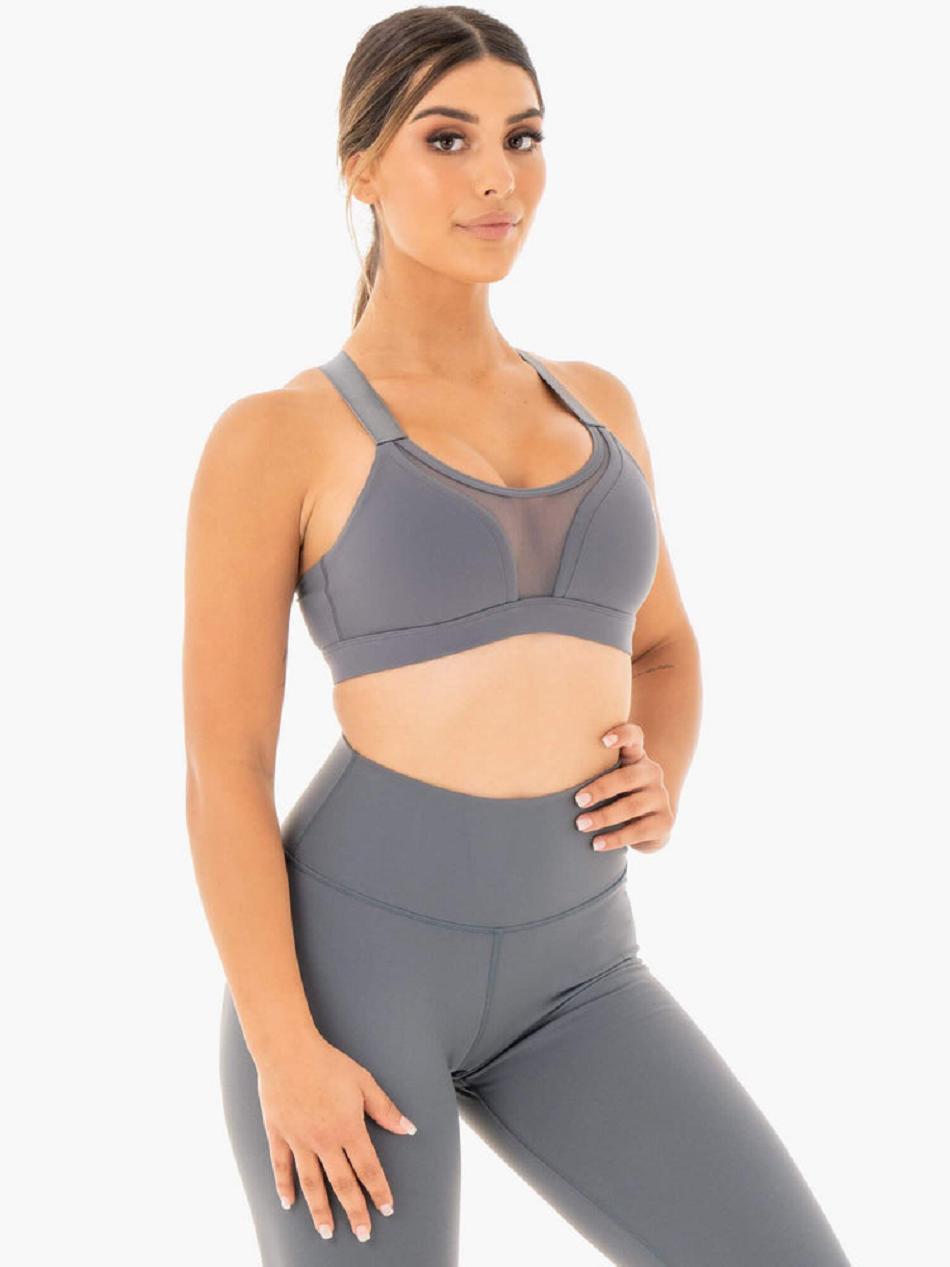 Grey Women's Ryderwear Collide Mesh Contour Sports Bras | OKT80092