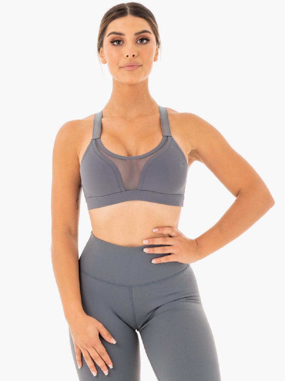 Grey Women\'s Ryderwear Collide Mesh Contour Sports Bras | OKT80092