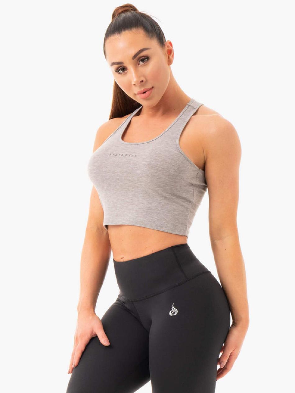 Grey Women's Ryderwear Cropped Racer Back Tank Top | 62HF61133