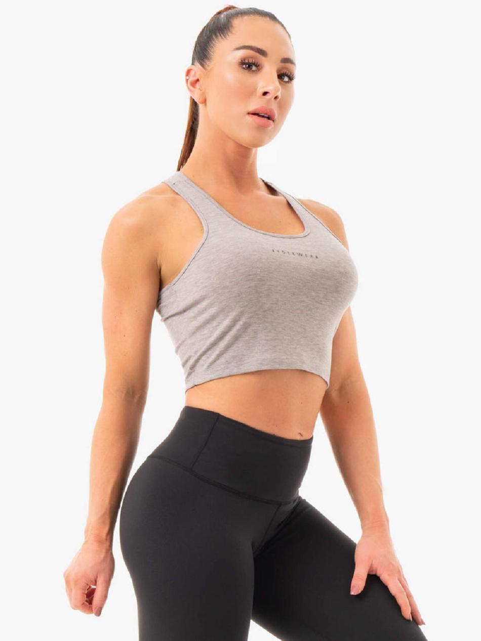 Grey Women's Ryderwear Cropped Racer Back Tank Top | 62HF61133